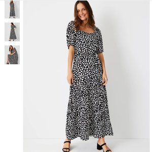 Ann Taylor Animal Print Puff Sleeve Belted Dress